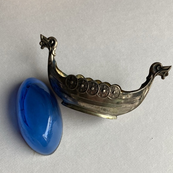 Theodor Olsen Norwegian Sterling Silver Viking Salt Cellar Dragon Boat - Picture 10 of 14